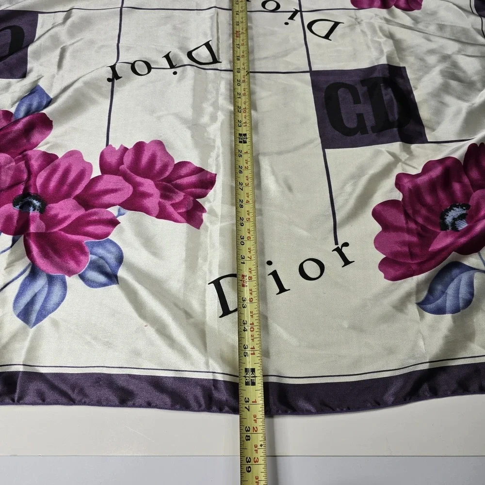 Vintage‎ Dior Silk Scarf - Neck Wrap Fuchsia and Blue Floral FU GUI HUA